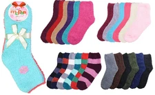 6 Pair Women Fuzzy Soft Slipper Socks Plush Warm and Cozy Solid or Striped