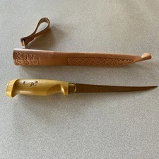 Vintage J. Marttiini Rapala Fish Fillet Knife 6" Blade w/ Leather Sheath Finland