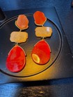 Gold Tone Orange & Red Teardrop Dangle/Drop Earrings w/ Post Closure — photo 1