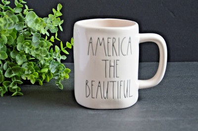 NEW Rae Dunn ''AMERICA THE BEAUTIFUL'' Coffee Or Tea Mug Cup multicolor