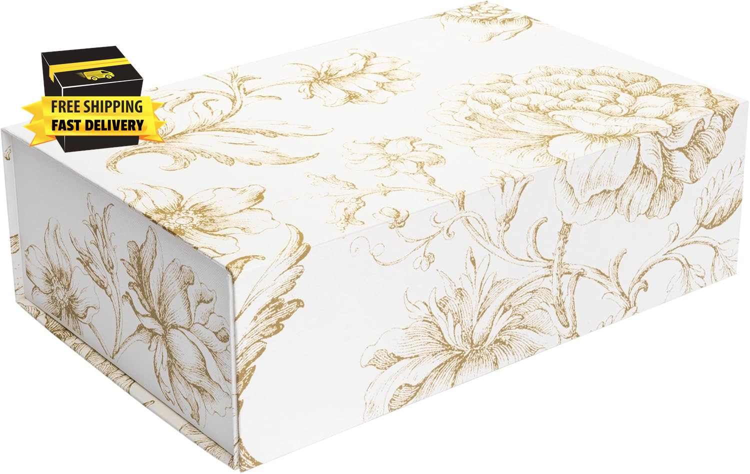 | Gold Floral Decorative Boxes With Magnetic Lids For P