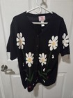 Vintage Quacker Factory Daisy Ladybug Short Sleeve Cardigan Sweater Xl