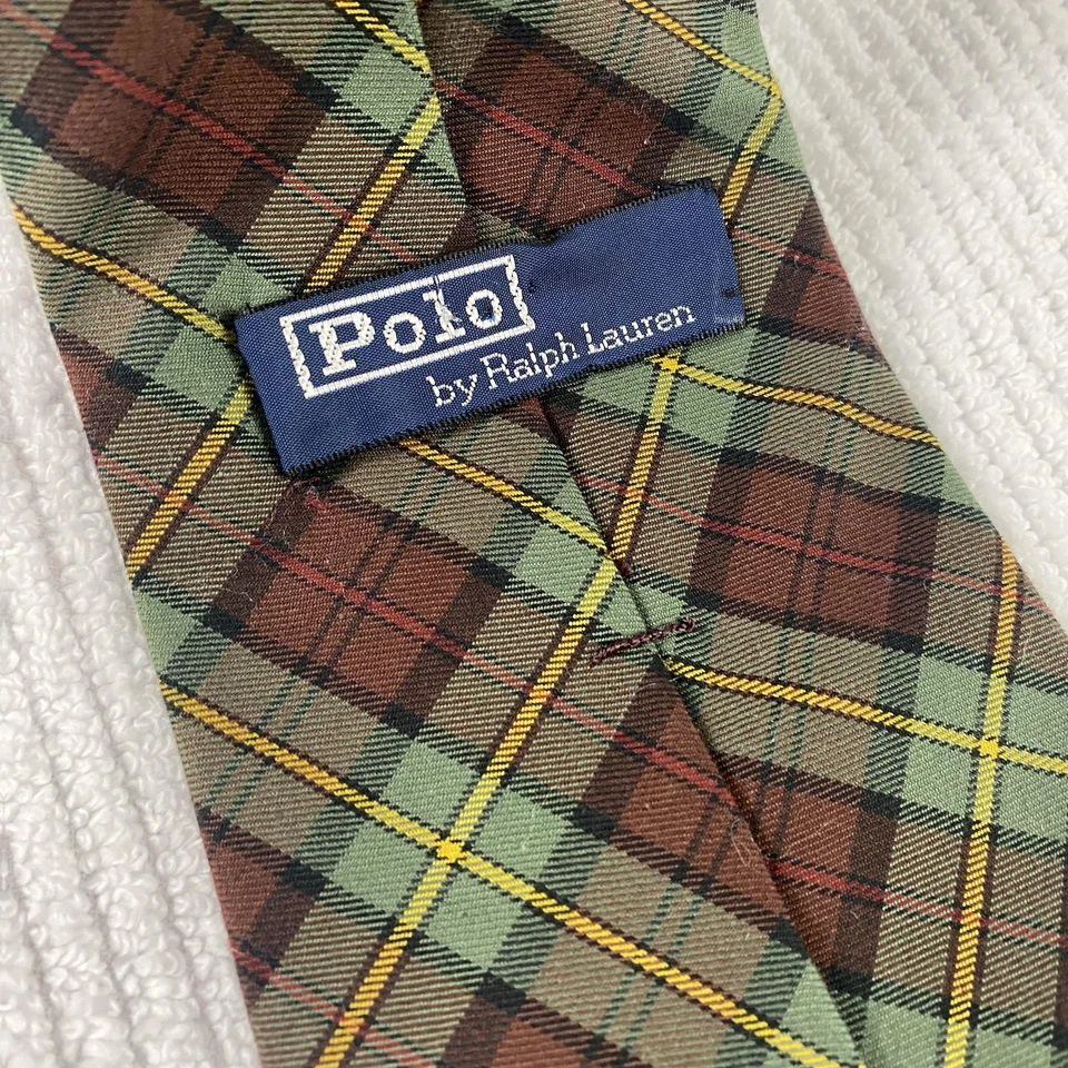 Corbata Polo Ralph Lauren Para Hombres Tartán Cuadros Lana Verde Hecha a Mano Poni Hecha en EE. UU. Foto 4 de 4