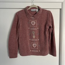 Vintage Alfred Dunner chenille heart embroidered sweater petite medium