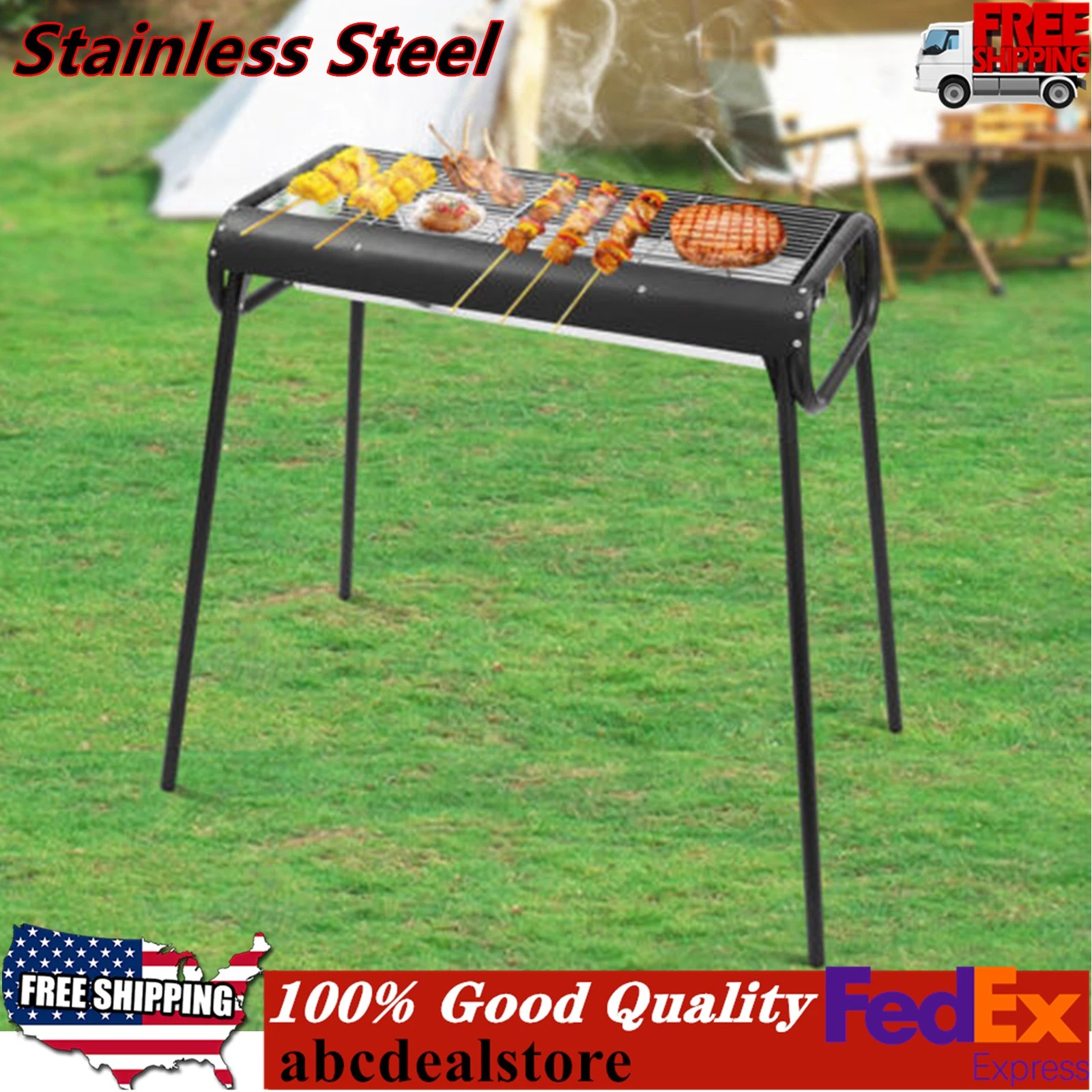 BBQ Charcoal Grill Foldable Barbecue Stove Portable Yard Cooker Stainless Steel