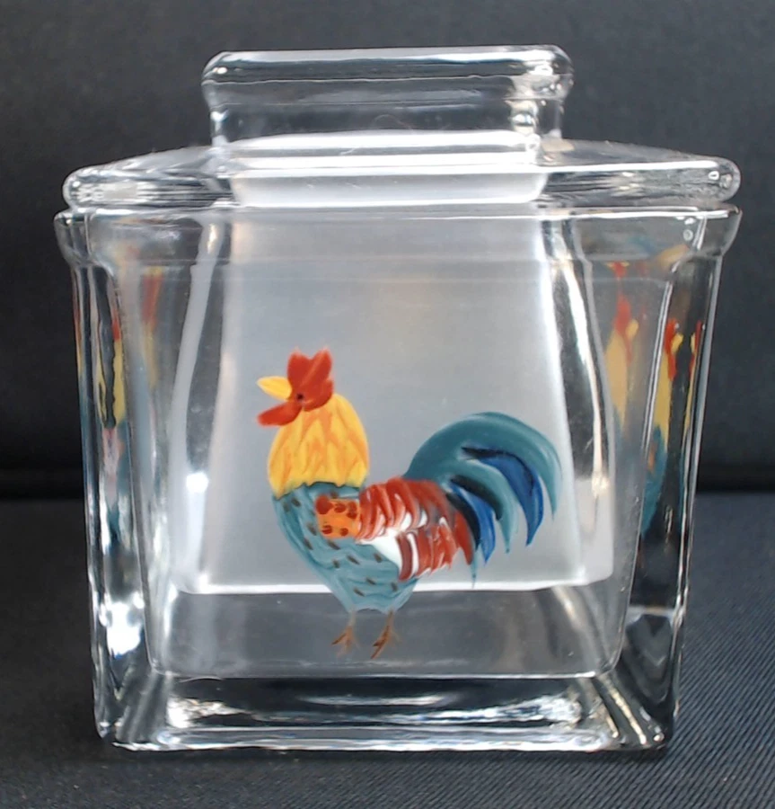 French Butter Bell Glass Clear Frosted Beurre Keeper Crock Chicken Rooster