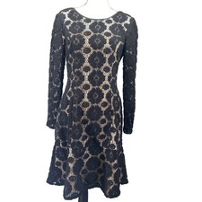 Adrianna Papell Dress Black Nude Lace Overlay Sz 6 Whimsygoth Cocktail Holiday