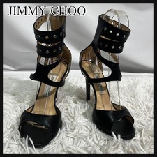 Rare Jimmy Choo Black Leather High Heel Sandals Women's Size 37 EU