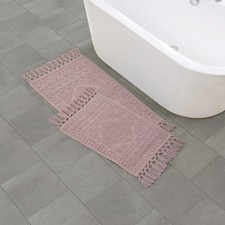 2 PCS Dusty Pink Woven Beaded Bath Mat Thick Bathroom Rug 17x28 20x38 Inch