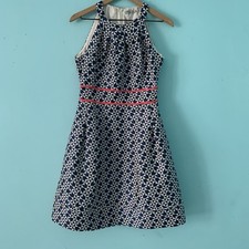 Eliza J Geometric Halter Dress 10 Mini Jacquard Holiday Party Blue Fit & Flare