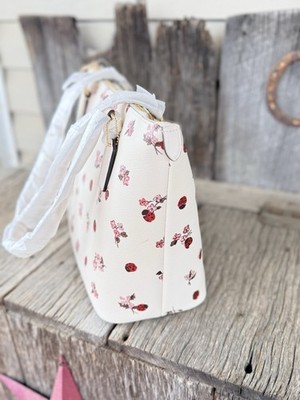 NWT Coach Gallery Tote Bag With Ladybug Floral Print Gold/Chalk