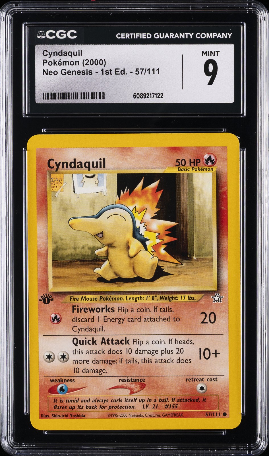 2000 POKEMON NEO GENESIS - 1ST ED #57/111 CYNDAQUIL CGC 9