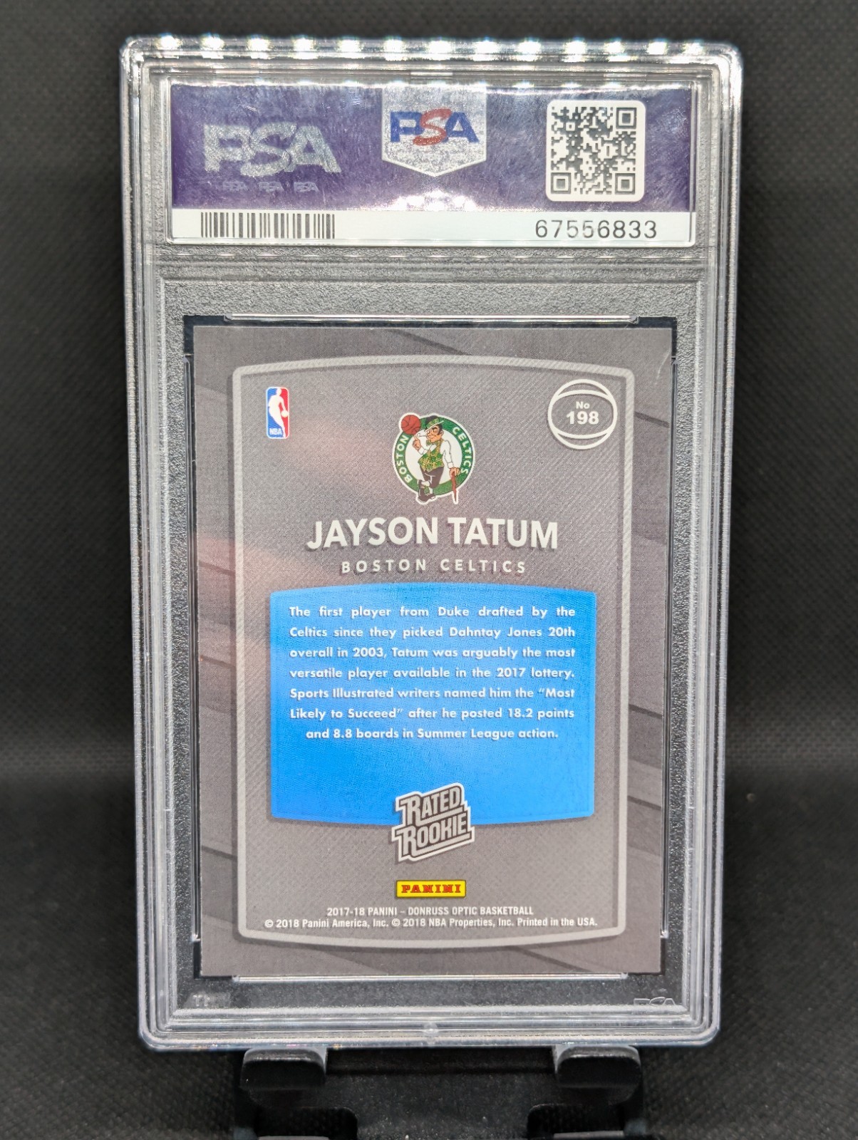 Panini 2017-18 Donruss Optic Jayson Tatum #198 Rated Rookie Red/Yellow PSA 10 view 4