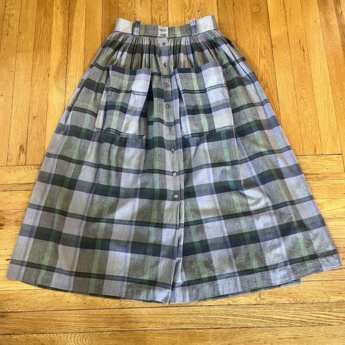 Laura Ashley, Vintage Laura Ashley Plaid Long Skirt 10 Cotton UK Made Cottagecore Pockets