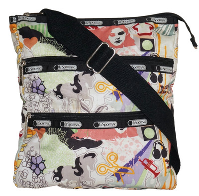 LE SPORTSAC Multicolor Nylon Slim Artist Graffiti 3-Tier Zip Crossbody Bag 11x10