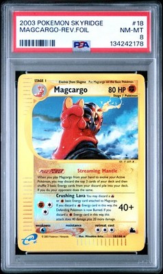 2003 POKEMON SKYRIDGE #18 MAGCARGO-REVERSE FOIL PSA 8