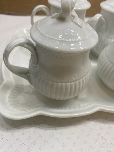Mottahedeh Pot De Creme Vista Allegre Porcelain. 5 Lidded Cups w Tray - Picture 2 of 18