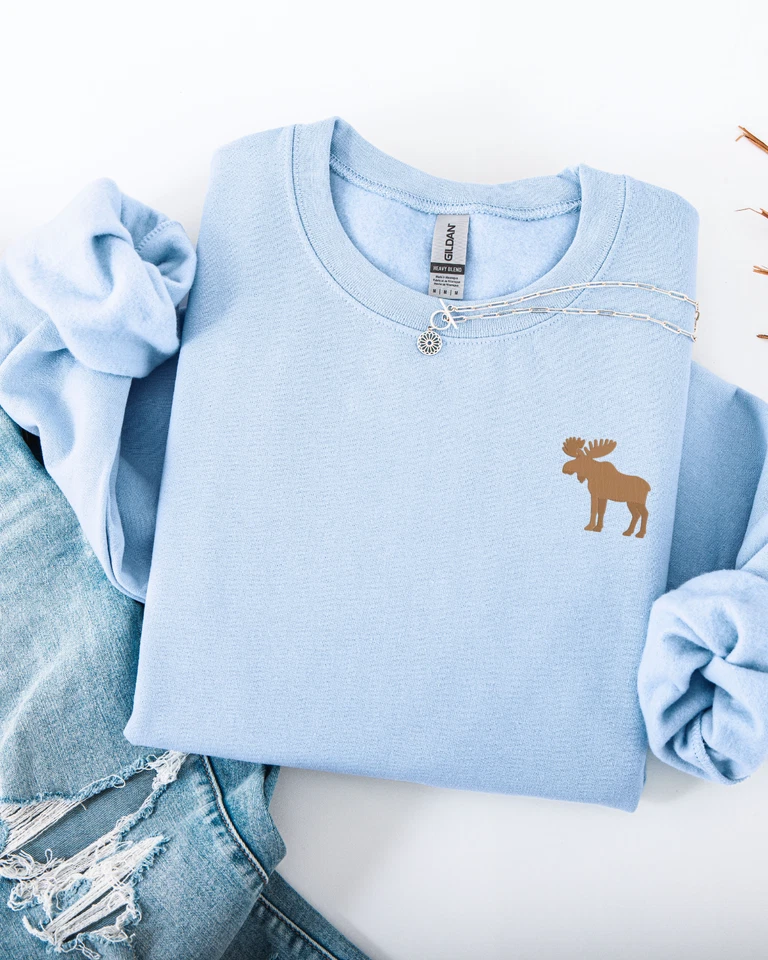 Толстовка с вышитым лосем: пуловер унисекс с круглым вырезом - Изображение 4 из 4