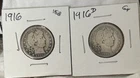 Set Of 2 Silver Barber 25c From Estate 1916 And Last Year Rare 1916 D GS 27$ Ea