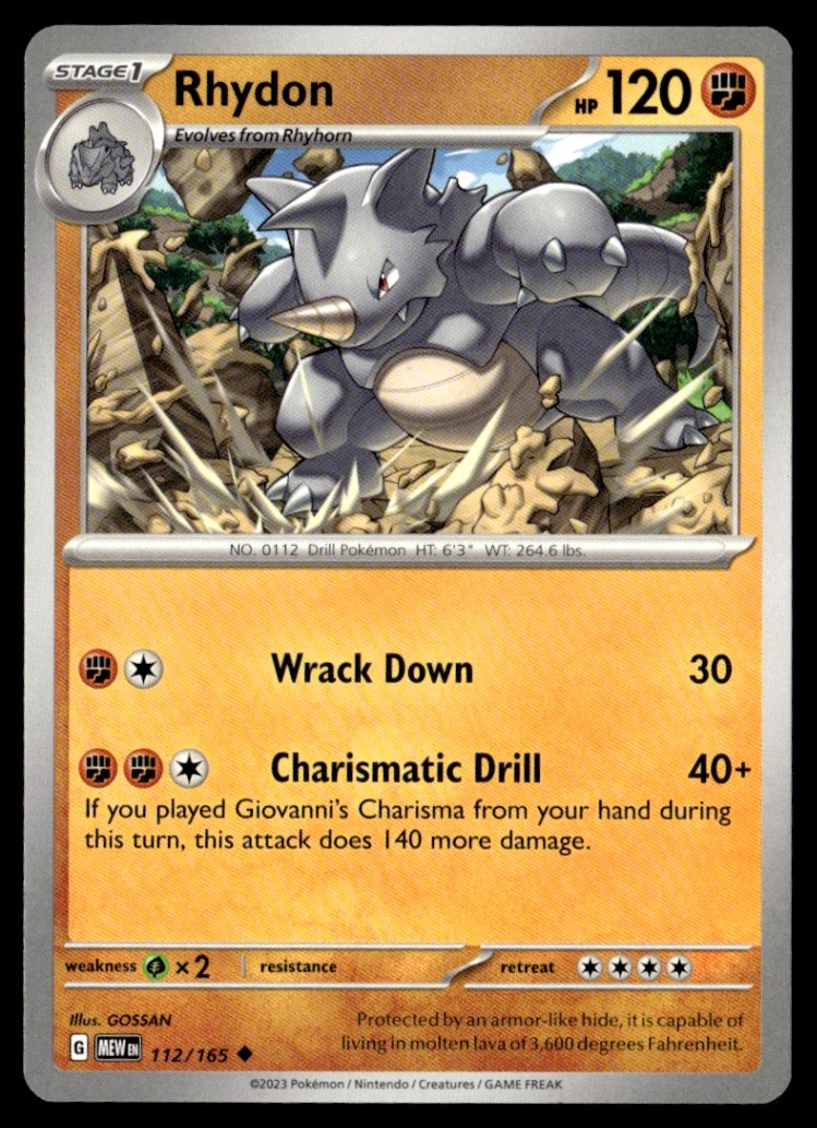 Rhydon Uncommon Normal SV: Scarlet & Violet 151 112/165 NM Pokémon TCG