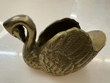 Vintage Brass Mini Swan Small Figurine Mini Vase SOLID 3.25x2.25”