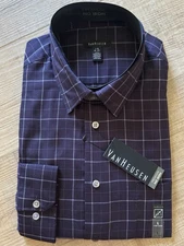 Van Heusen Wrinkle Free Checkered Purple Lingonberry Front Pocket Collar NWT L