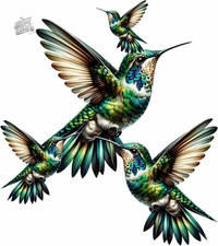 4 Green Hummingbird Stickers Wall Decoration Tiles Car Cups PVC Waterproof