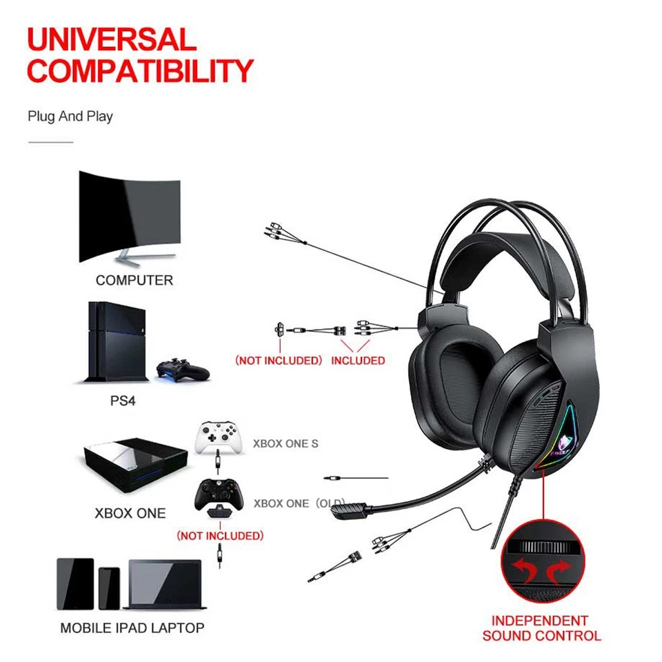 4 in1 PC Gaming Keyboard Mouse & Headset Set RGB LED Gamer Bundle and Mouse Pad - Image 3 of 4