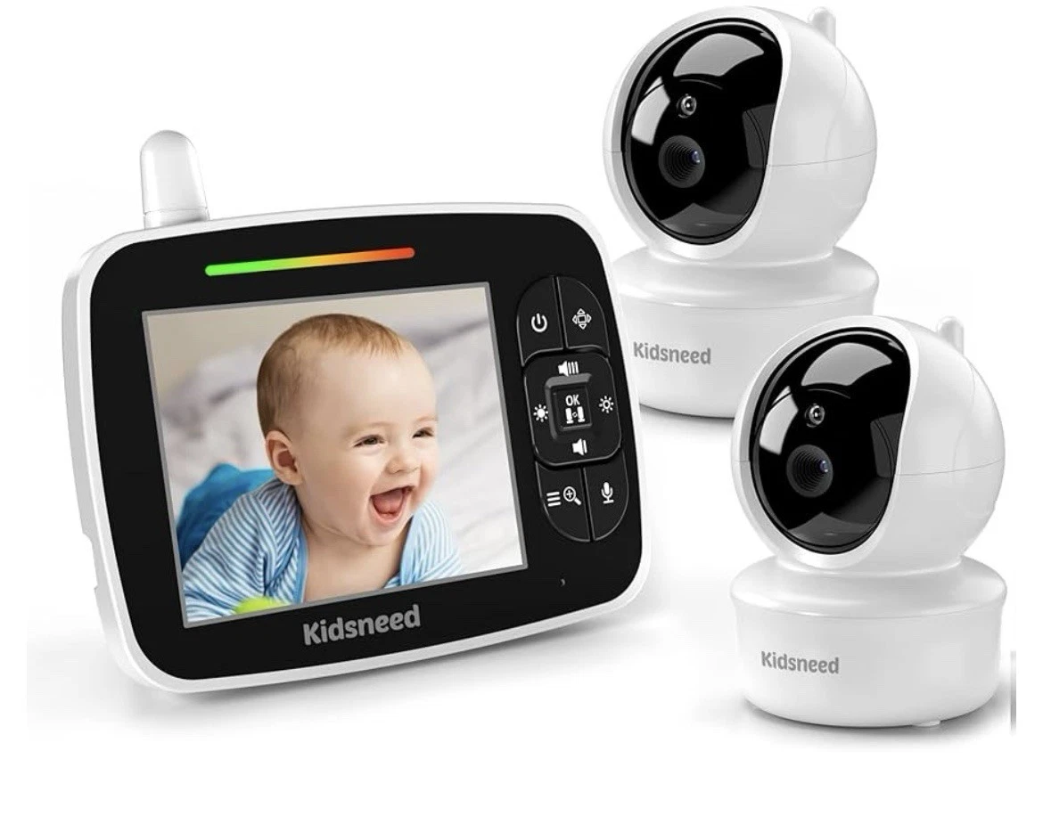 Kidsneed Baby Monitor with 2 Cameras, 3.5 Inch w/ Remote Control Pan& Tilt &Zoom