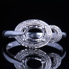 7x5mm Oval Shape Semi Mount Ring 925 Sterling Silver Solitaire Halo Women Ring