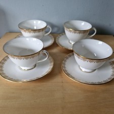 4  ROYAL DOULTON GOLD LACE FOOTED  CUP SAUCERS SET 