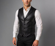 Handmade Black Sheep Leather Vest - Formal Biker Steampunk Style