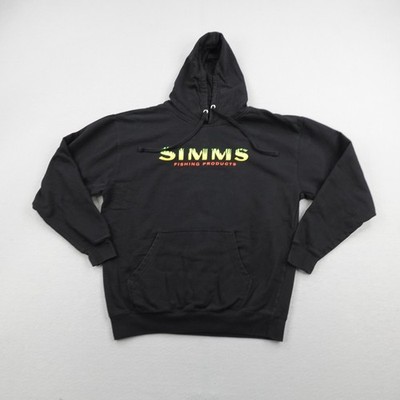 Simms Hoodie Mens Large Black Green Pullover Fishing Sweatshirt Sweater Fleece