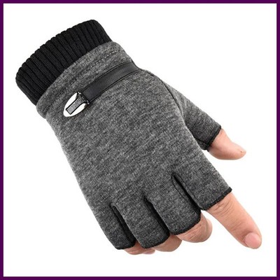 Men Winter Half Finger Gloves Warm Fleece Lined Man Mittens Outdoor Driving
