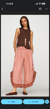 Anthropologie Women s Rose Solid Wide-Leg Pants Elastic Waist Ruffle, L