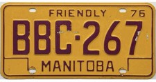 *99 CENT SALE*  1976 Manitoba License Plate #BBC-267 No Reserve