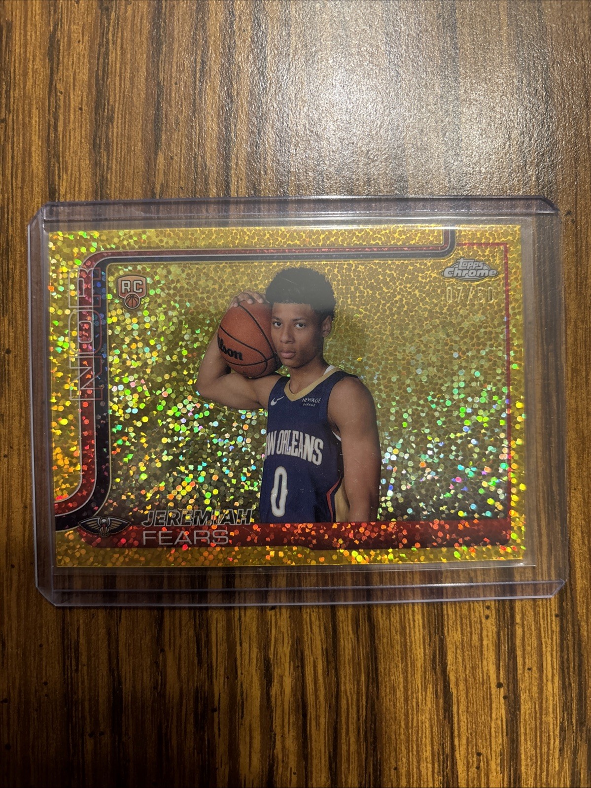 2025 Jeremiah Fears Topps Chrome Basketball RC Gold Image Speckle Variation /50
