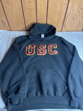 USC Trojans Hoodie Mens X Large Black Vintage 90s Russell Athletic Sweatshirt XL