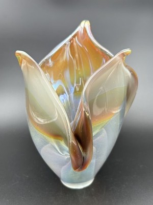 Signed Steven Webber Studio Art Glass Orange Gold Flames