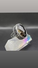 Large Smokey Quartz Crystal Ring Sterling Silver Size 9.5