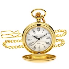 Smooth Vintage Pocket Watch with Chain, Classic Alloy Watches for Gold