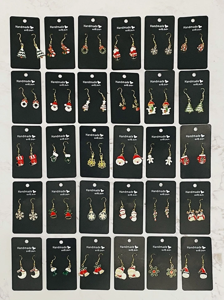 Лот из 30 рождественских подвесных сережек ручной работы с эмалированными подвесками - Изображение 2 из 2