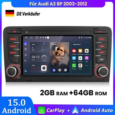 Für Audi A3 8P 2003-2012 Carplay Android15 Autoradio GPS Navi BT Wifi DAB+ 2+64G