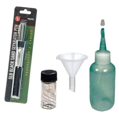 Sluice Monkey Black Sand Pocket Magnet, 3oz Sniffer Bottle, Funnel & Glass Vial