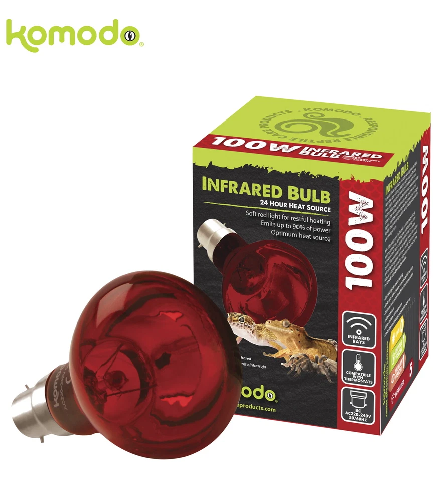 KOMODO INFRA INFARED HEAT BULB SNAKE REPTILE VIVARIUM 50 75 100 150 WATT ES BC