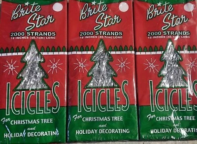 Lot of 3 Vtg Style Brite Star 18” Icicles Christmas Tree 2000 Strand Tinsel USA