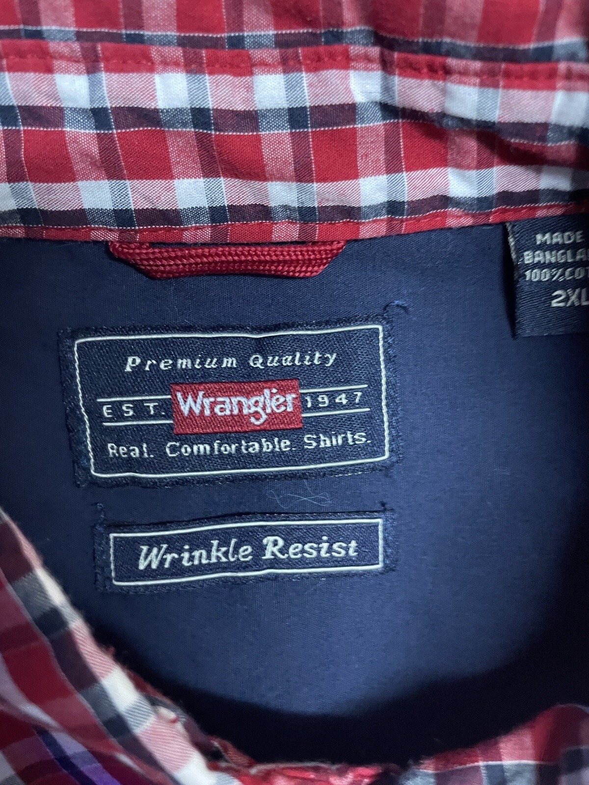 Wrangler Mens 2XL Short  Sleeve Collared Button Down Dress Shirt Red Plaid thumbnail 6