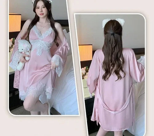 Sexy Mujeres Albornoz Sedoso Satén Batas Vestido de Noche Lencería Prendas para dormir Kimono Vestido - Imagen 12 de 25