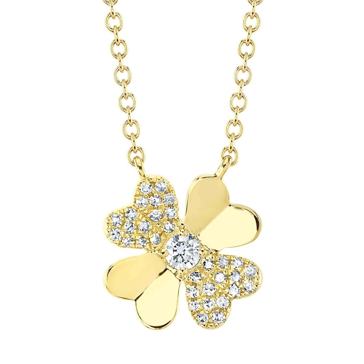 Pendentif Vintage En Or Jaune Et Diamant - Forme Trèfle/club - Collier Fin Délicat