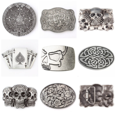 GÜRTELSCHNALLE METAL SKULL MÄNNER KELTISCH INDIANA BELT BUCKLE TOTENKOPF SILBER
